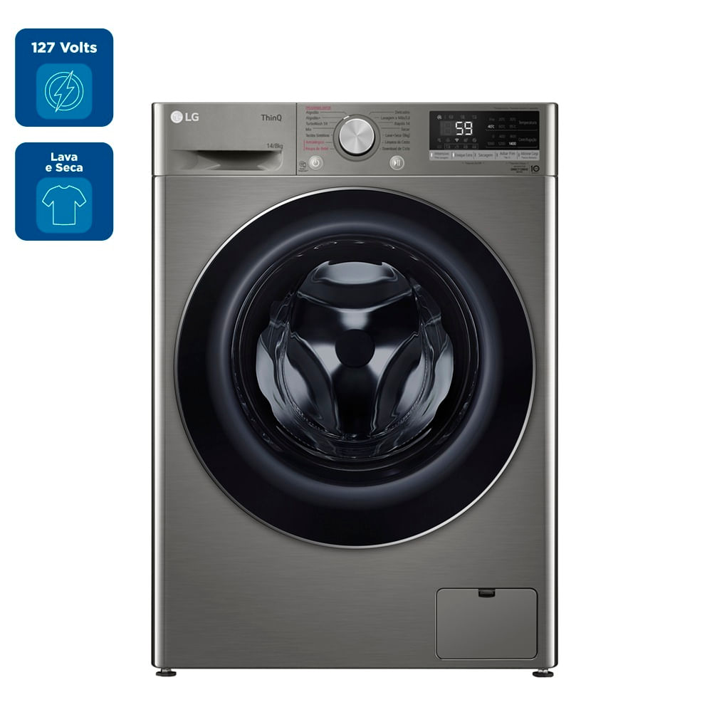 Lava e Seca LG 14Kg Smart com Inteligência Artificial AIDD Inox VC4 CV5014PC4 - 127 Volts